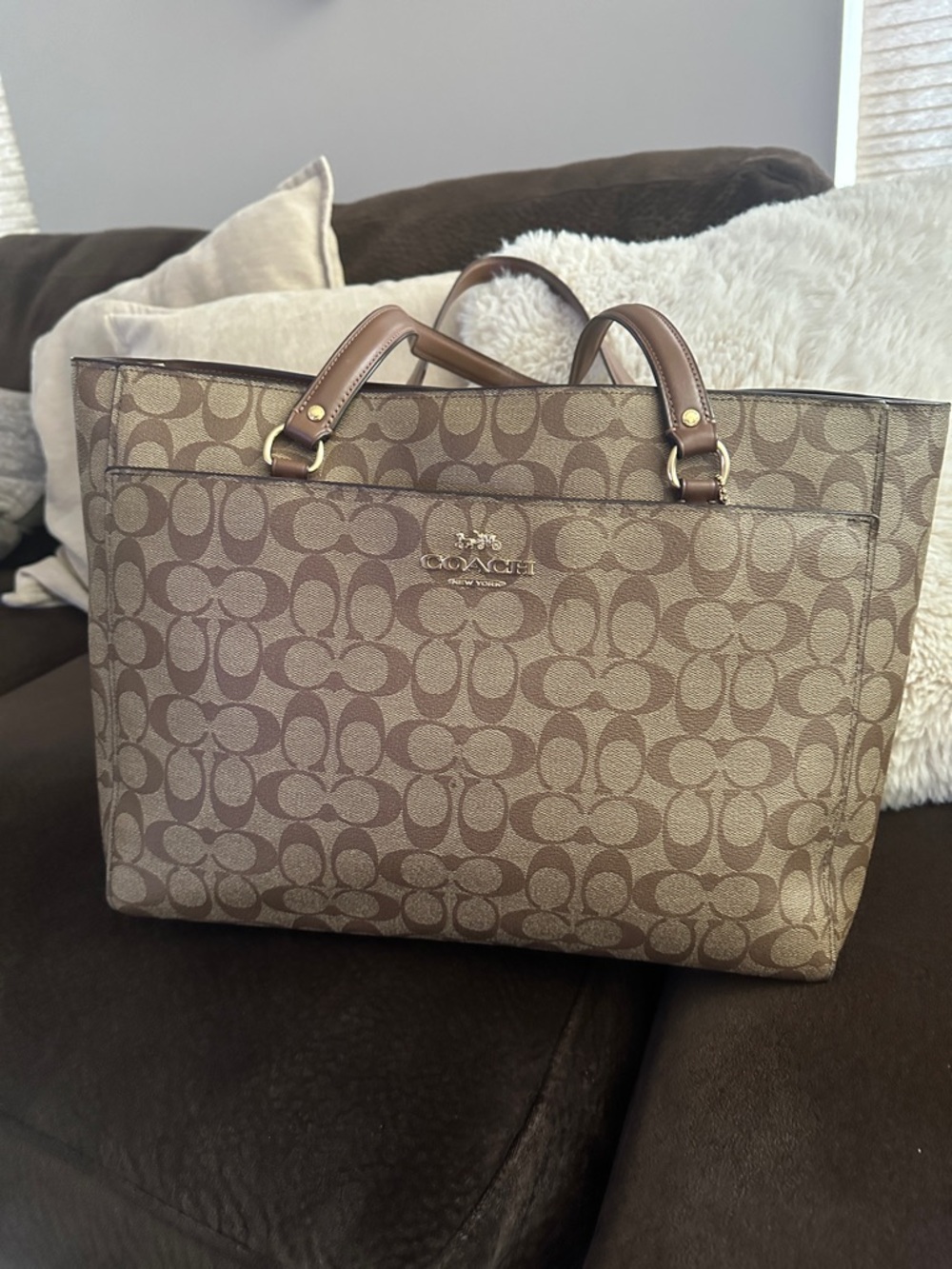 Coach Signature Logo Tote in Brown/Tan